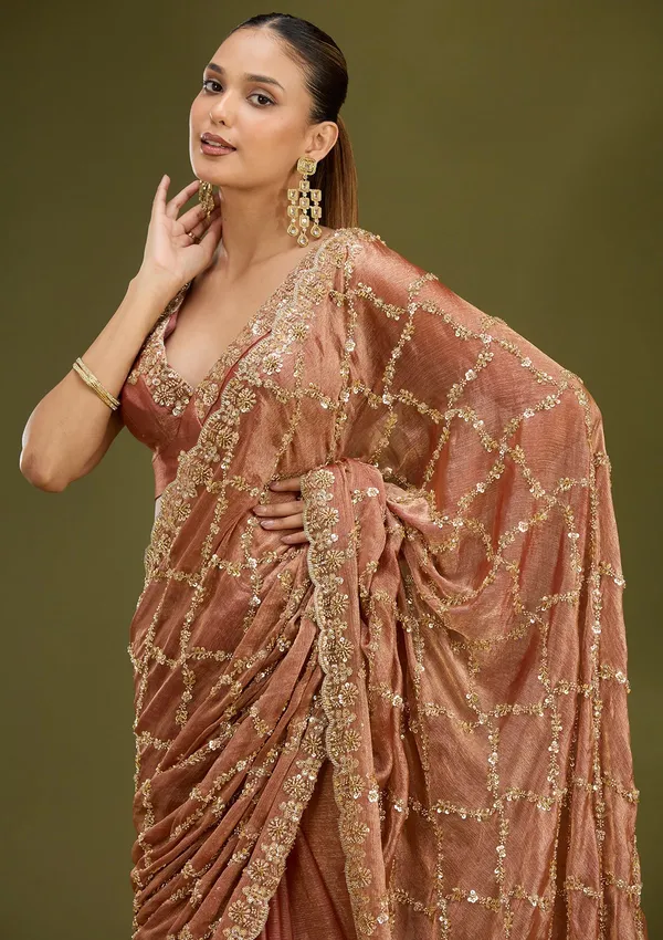 Peach_Cutdana_Tissue_Saree