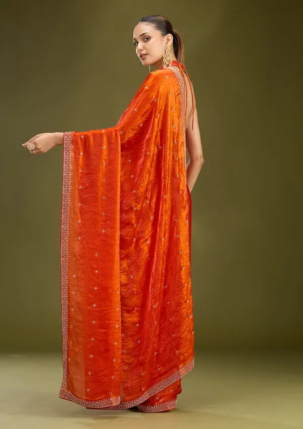 Orange_Stonework_Gold_Satin_Saree