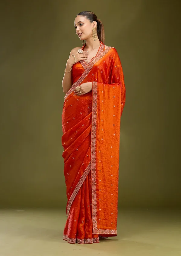 Orange_Stonework_Gold_Satin_Saree