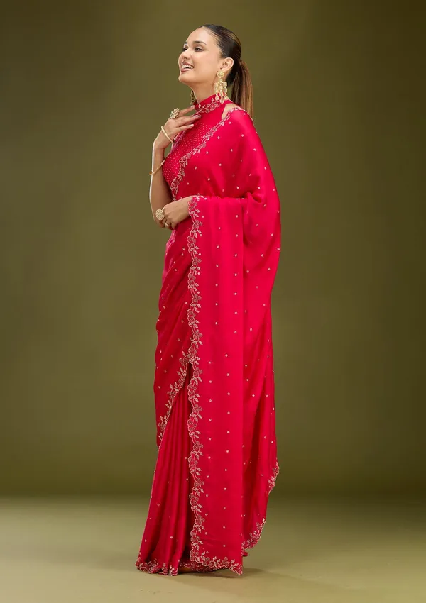 Rani_Pink_Stonework_Gold_Satin_Saree