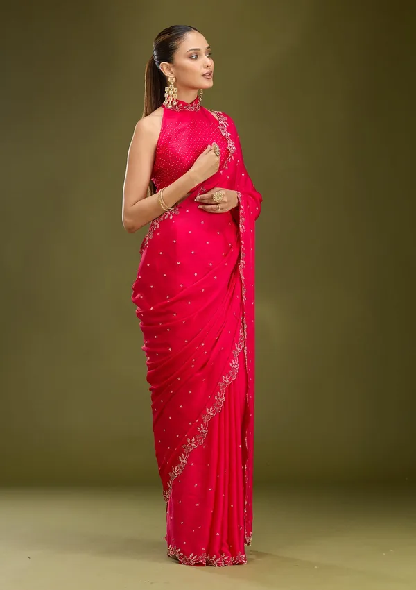 Rani_Pink_Stonework_Gold_Satin_Saree