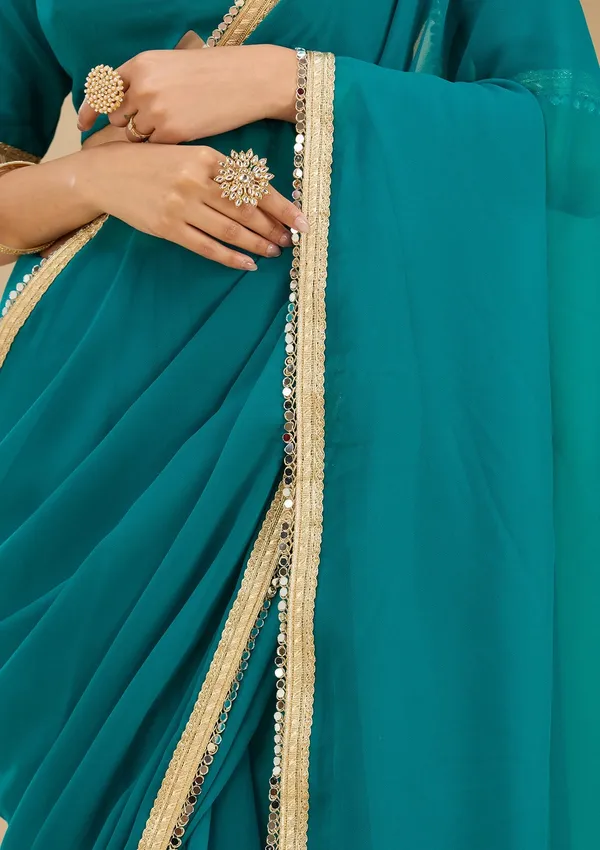Rama_Green_Mirrorwork_Georgette_Saree