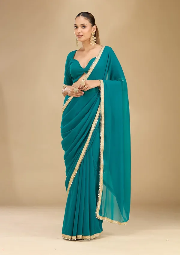 Rama_Green_Mirrorwork_Georgette_Saree
