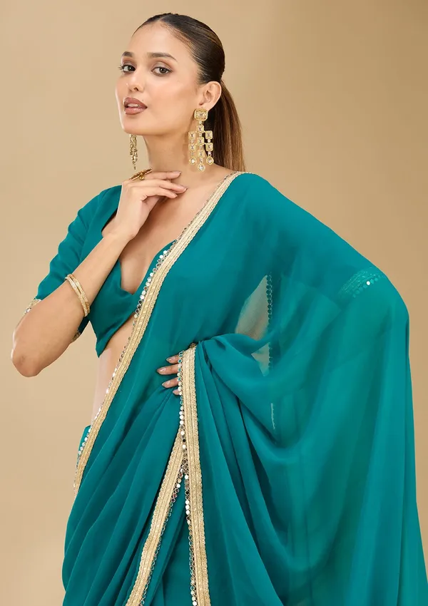 Rama_Green_Mirrorwork_Georgette_Saree