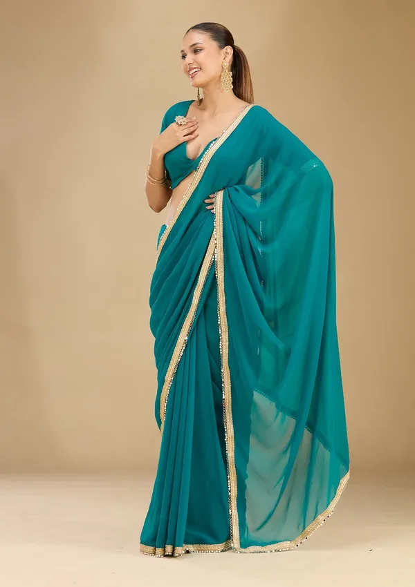 Rama_Green_Mirrorwork_Georgette_Saree
