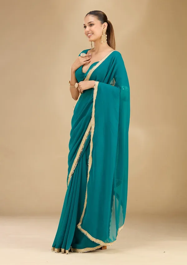 Rama_Green_Mirrorwork_Georgette_Saree