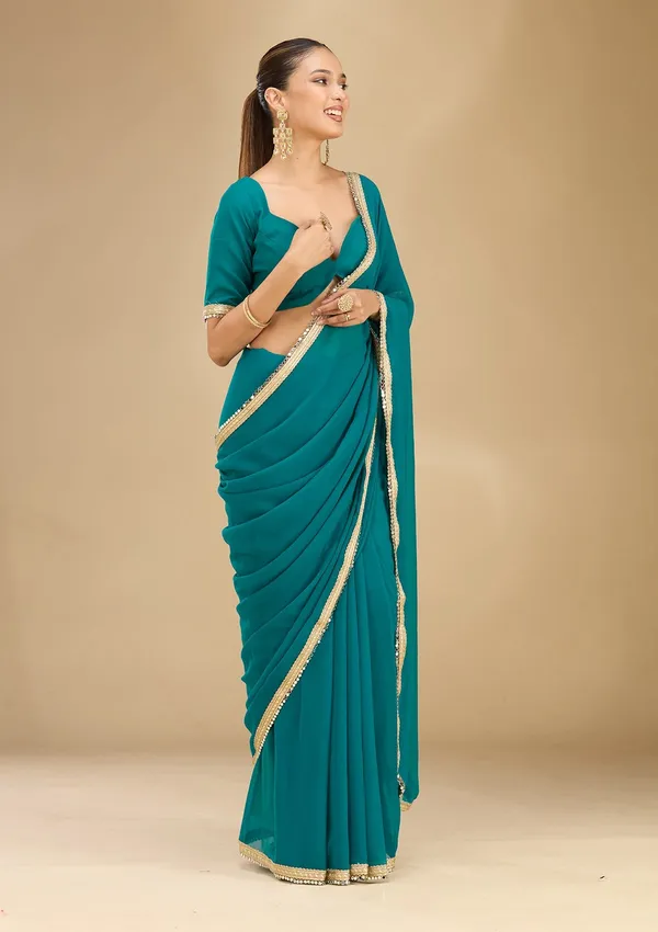 Rama_Green_Mirrorwork_Georgette_Saree