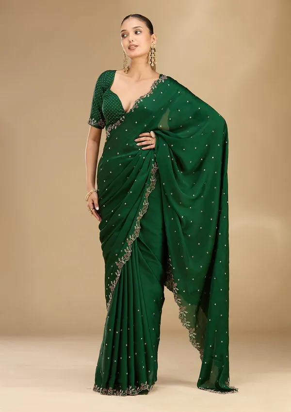 Bottle_Green_Stonework_Gold_Satin_Saree
