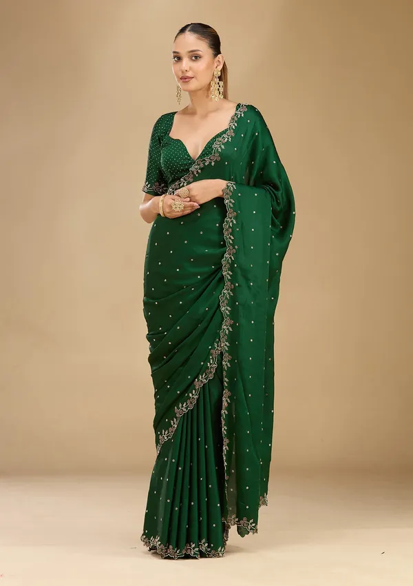 Bottle_Green_Stonework_Gold_Satin_Saree