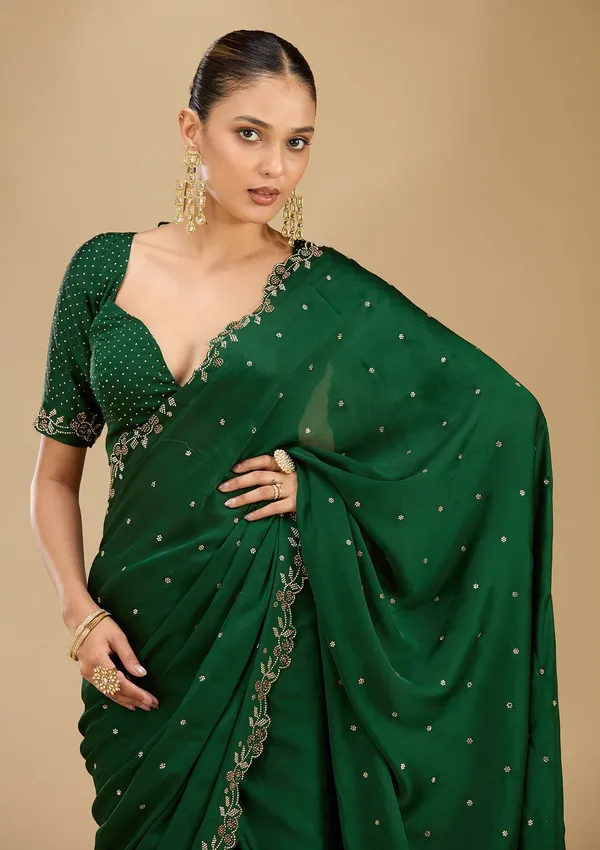 Bottle_Green_Stonework_Gold_Satin_Saree