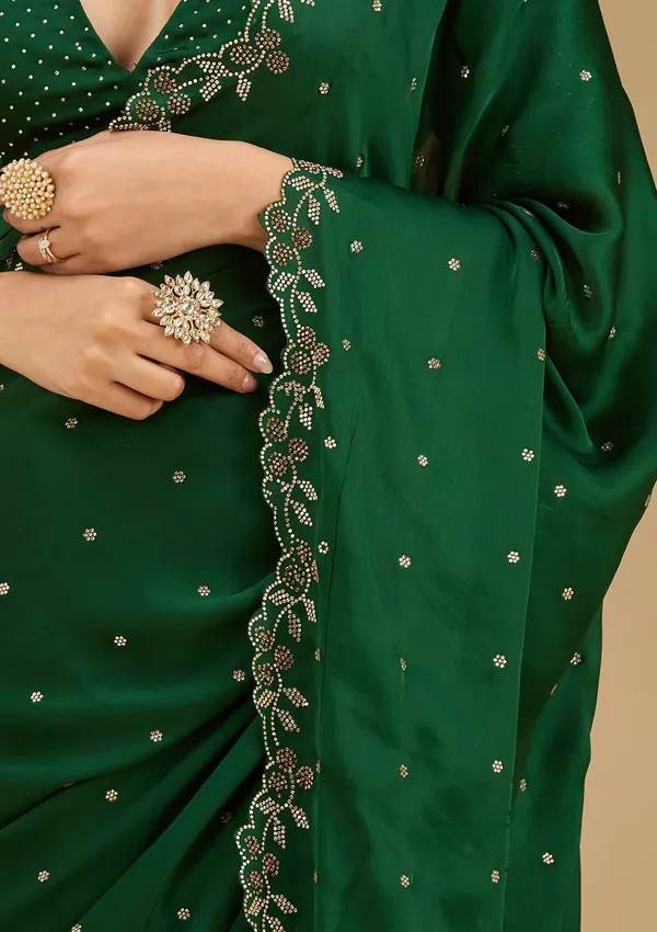 Bottle_Green_Stonework_Gold_Satin_Saree