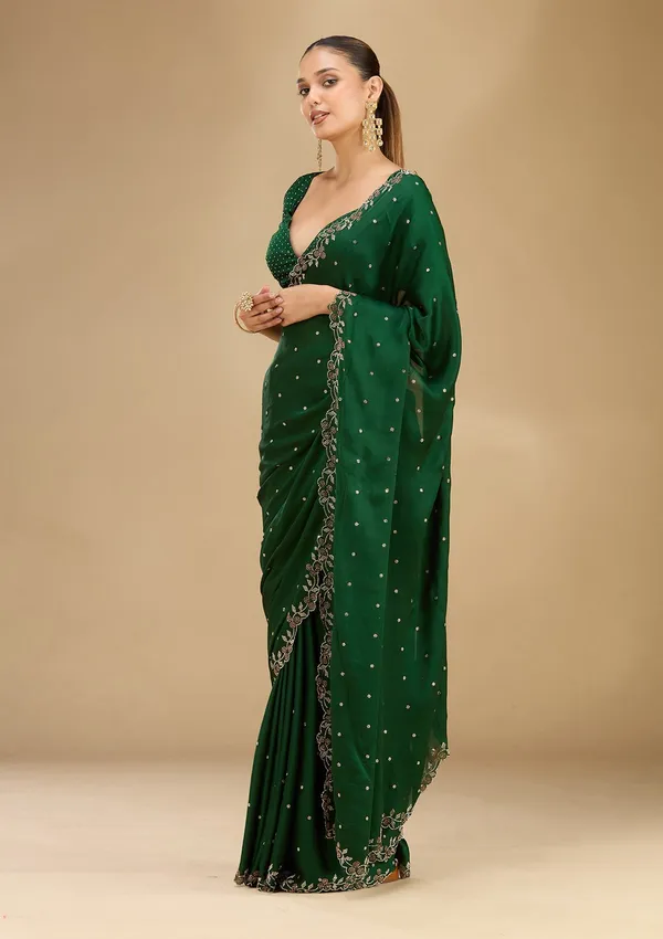 Bottle_Green_Stonework_Gold_Satin_Saree