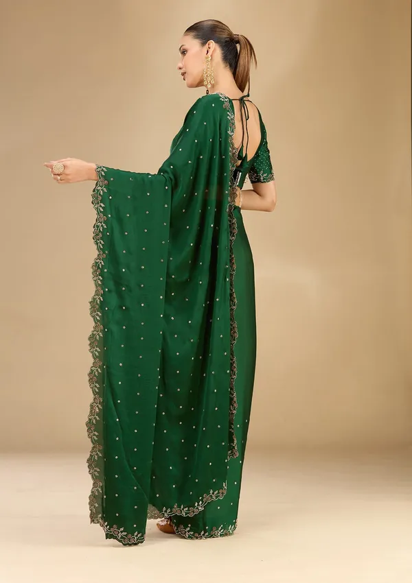 Bottle_Green_Stonework_Gold_Satin_Saree