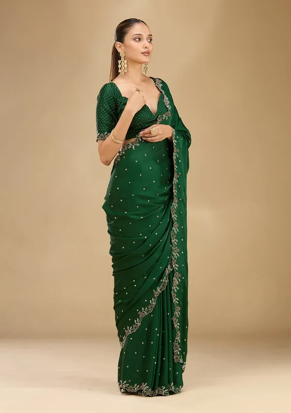 Bottle_Green_Stonework_Gold_Satin_Saree