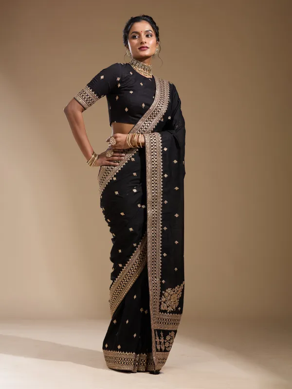 Black_Cording_Soft_Raw_Silk_Saree