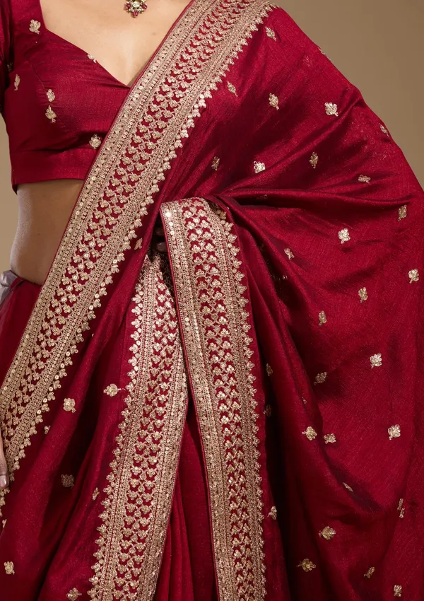 Maroon_Cording_Soft_Raw_Silk_Saree