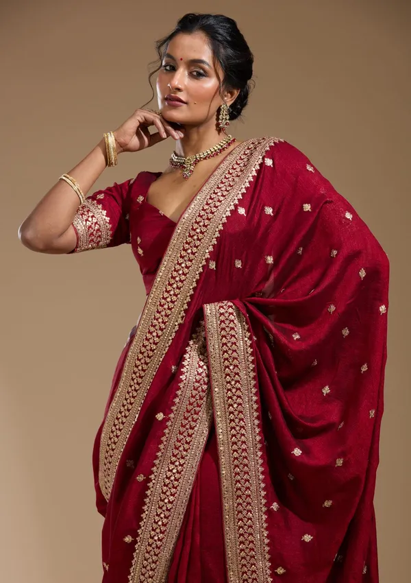 Maroon_Cording_Soft_Raw_Silk_Saree