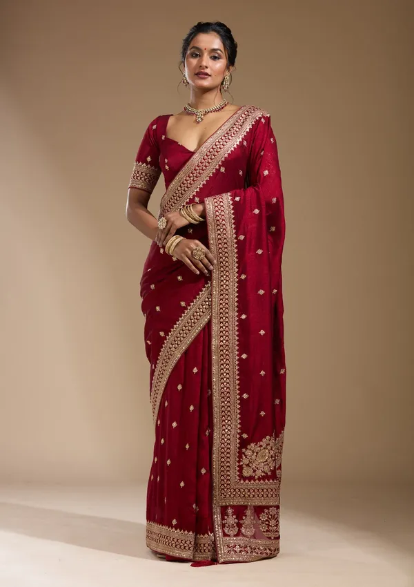 Maroon_Cording_Soft_Raw_Silk_Saree