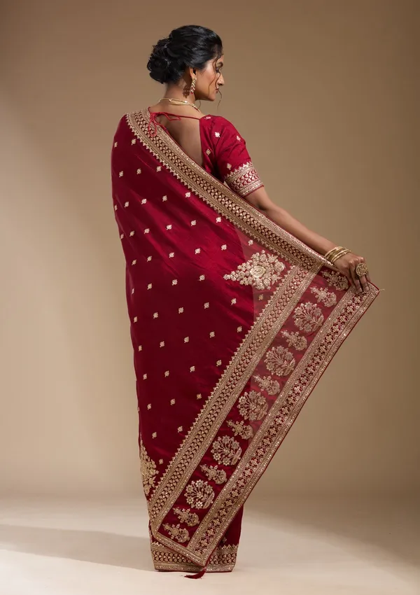 Maroon_Cording_Soft_Raw_Silk_Saree