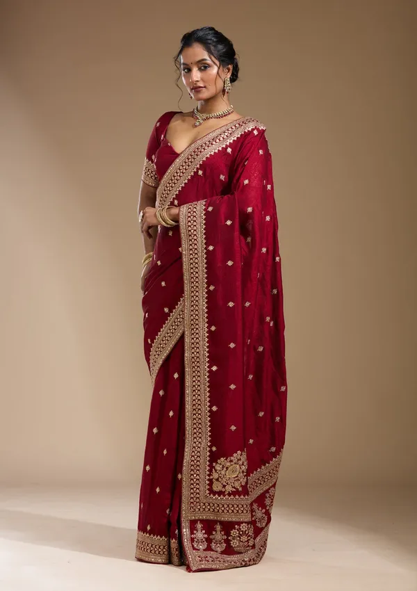 Maroon_Cording_Soft_Raw_Silk_Saree