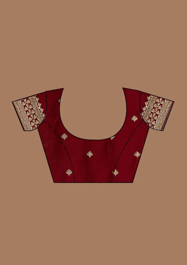 Maroon_Cording_Soft_Raw_Silk_Saree