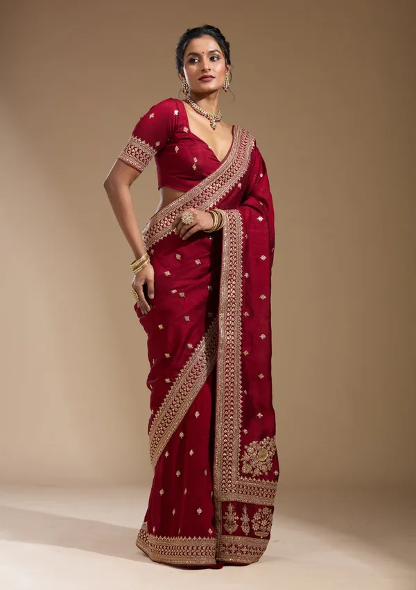 Maroon_Cording_Soft_Raw_Silk_Saree