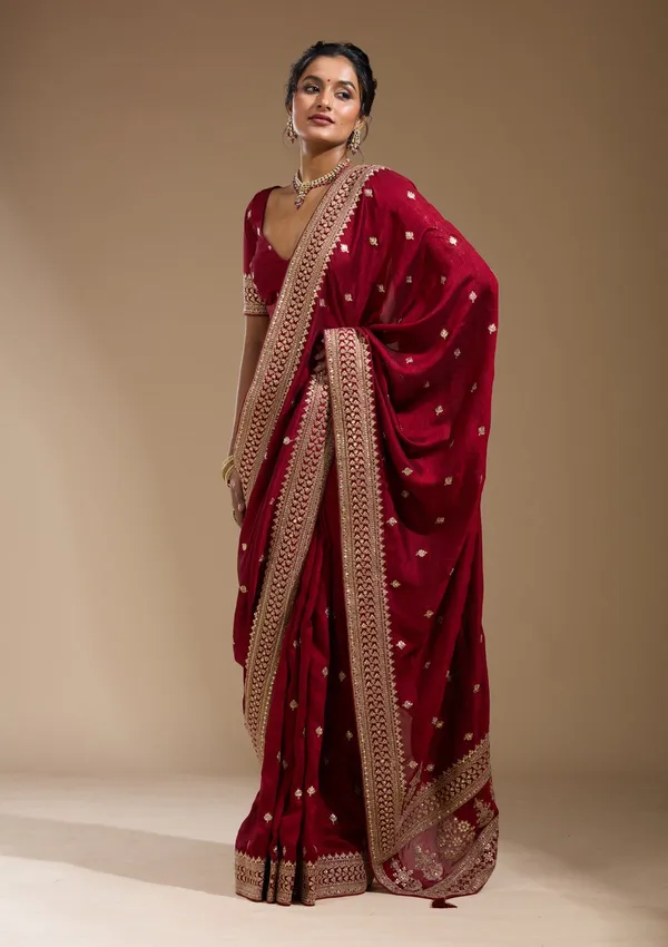 Maroon_Cording_Soft_Raw_Silk_Saree