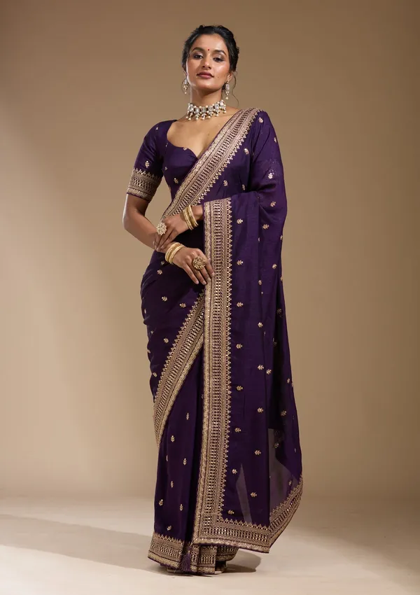 Purple_Cording_Soft_Raw_Silk_Saree