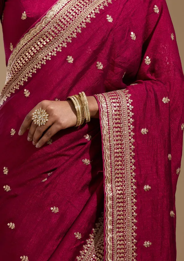 Magenta_Pink_Cording_Soft_Raw_Silk_Saree