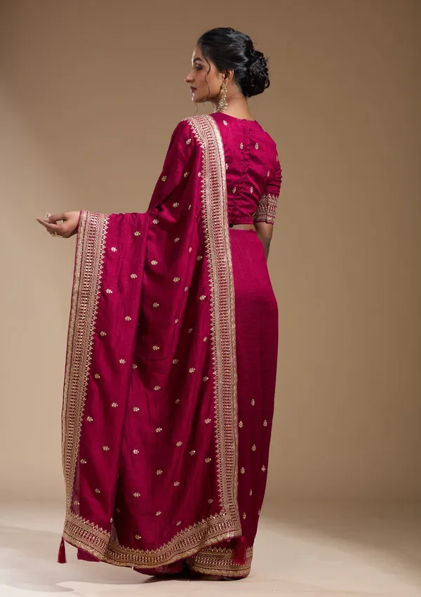 Magenta_Pink_Cording_Soft_Raw_Silk_Saree