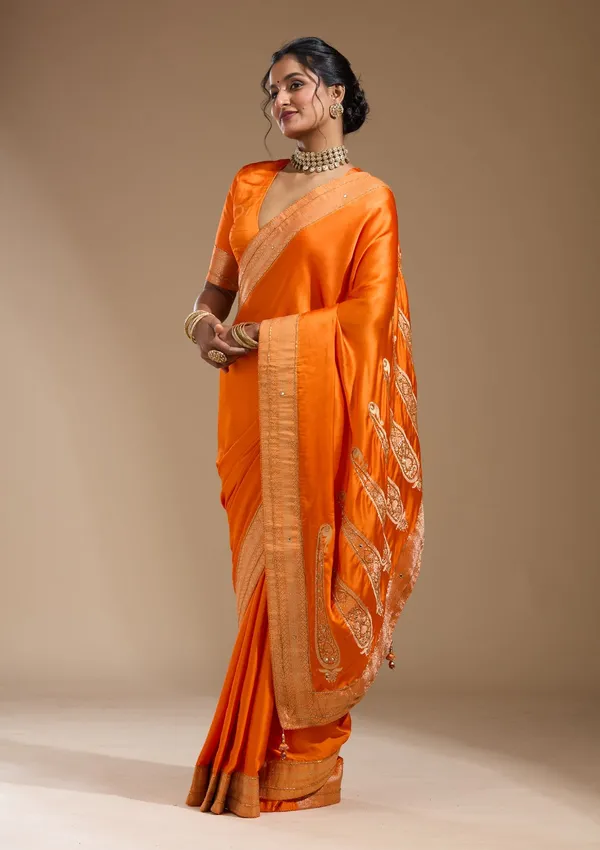 Orange_Cutdana_Silk_Saree