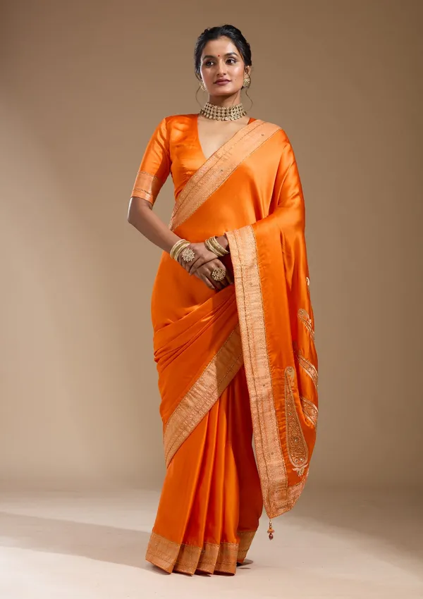 Orange_Cutdana_Silk_Saree