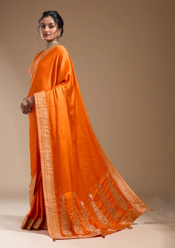 Orange_Cutdana_Silk_Saree