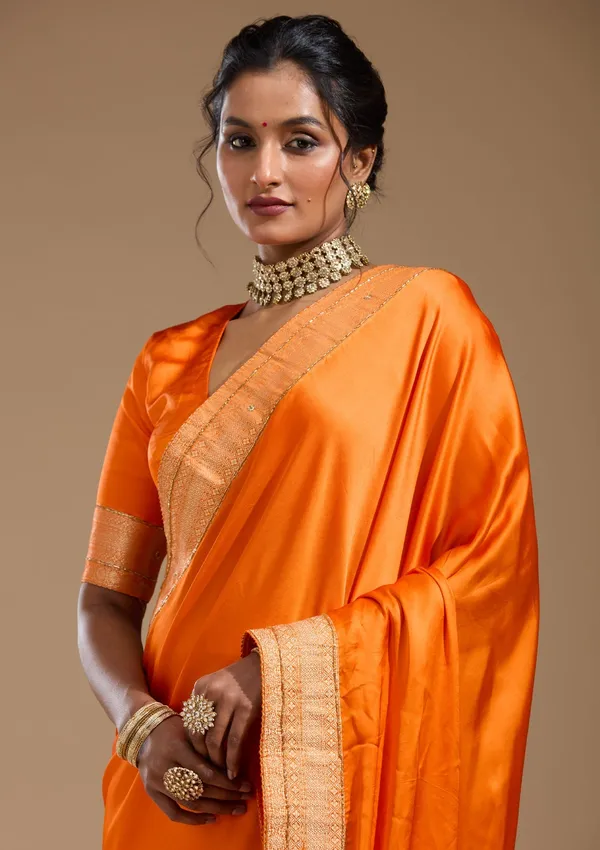 Orange_Cutdana_Silk_Saree