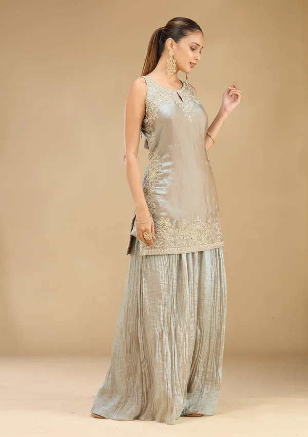 Light_Grey_Threadwork_Soft_Raw_Silk_Readymade_Salwar_Suit