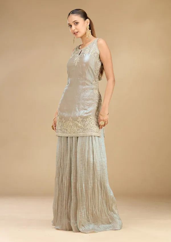 Light_Grey_Threadwork_Soft_Raw_Silk_Readymade_Salwar_Suit