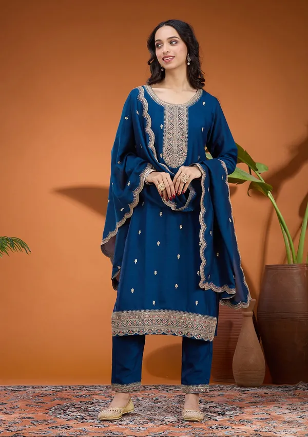 Peacock_Blue_Pearlwork_Georgette_Readymade_Salwar_Suit