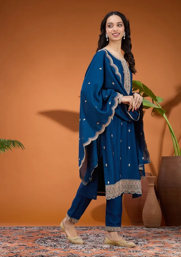 Peacock_Blue_Pearlwork_Georgette_Readymade_Salwar_Suit
