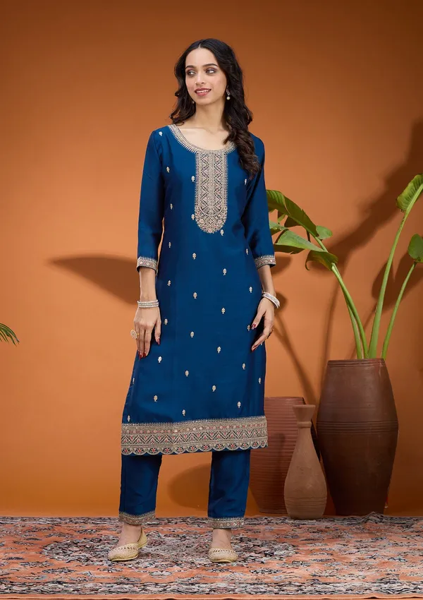 Peacock_Blue_Pearlwork_Georgette_Readymade_Salwar_Suit