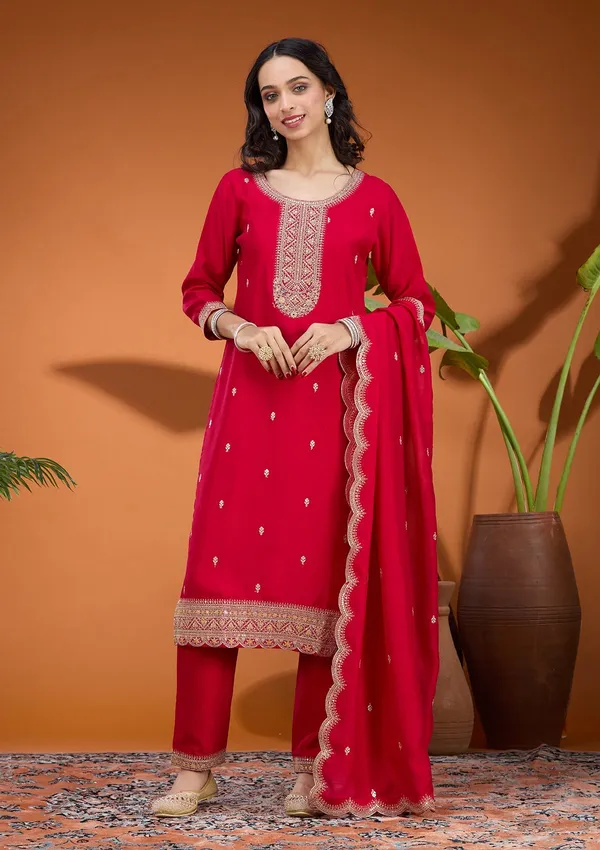 Rani_Pink_Zariwork_Gold_Soft_Raw_Silk_Readymade_Salwar_Suit
