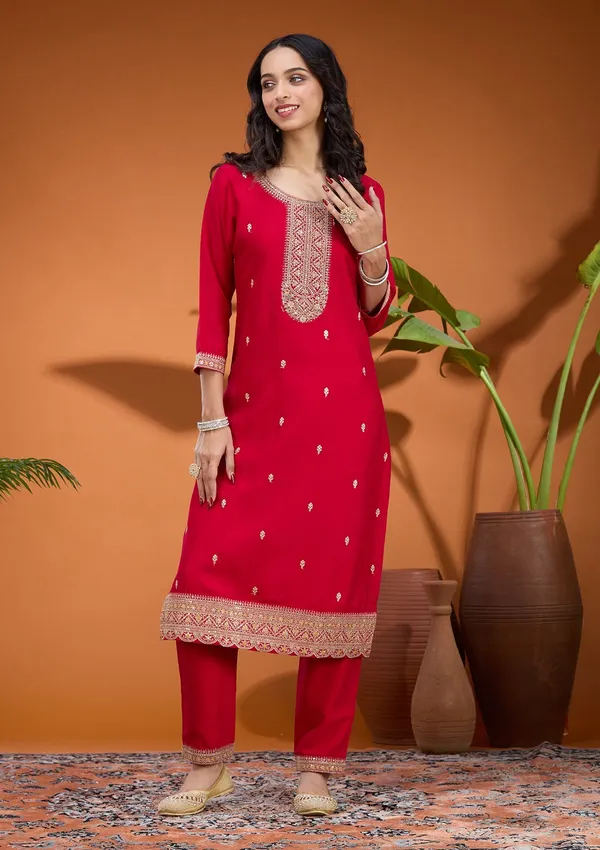 Rani_Pink_Zariwork_Gold_Soft_Raw_Silk_Readymade_Salwar_Suit