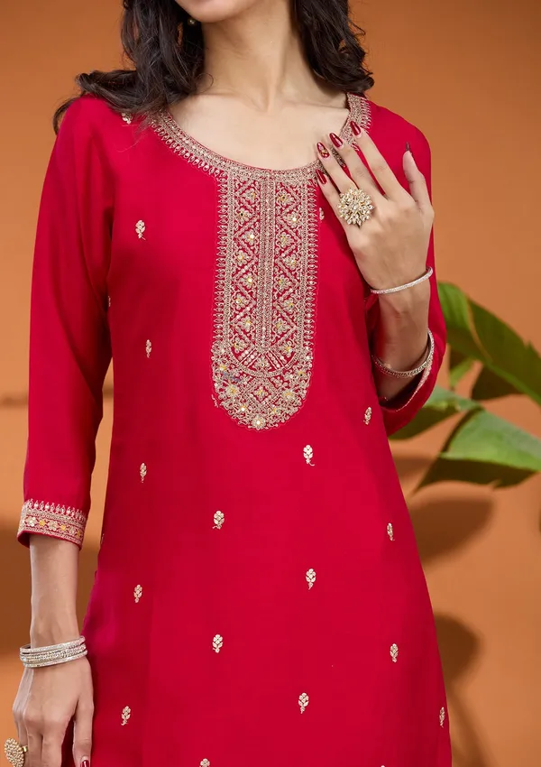 Rani_Pink_Zariwork_Gold_Soft_Raw_Silk_Readymade_Salwar_Suit