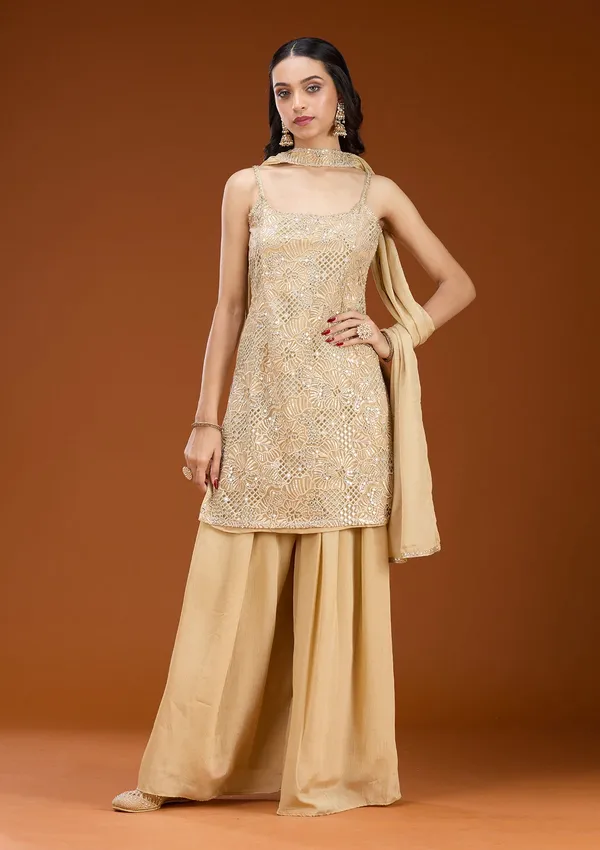 Beige_Cording_Tissue_Readymade_Salwar_Suit