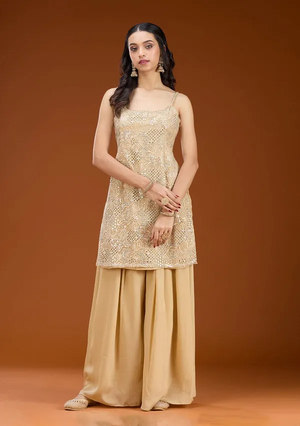 Beige_Cording_Tissue_Readymade_Salwar_Suit