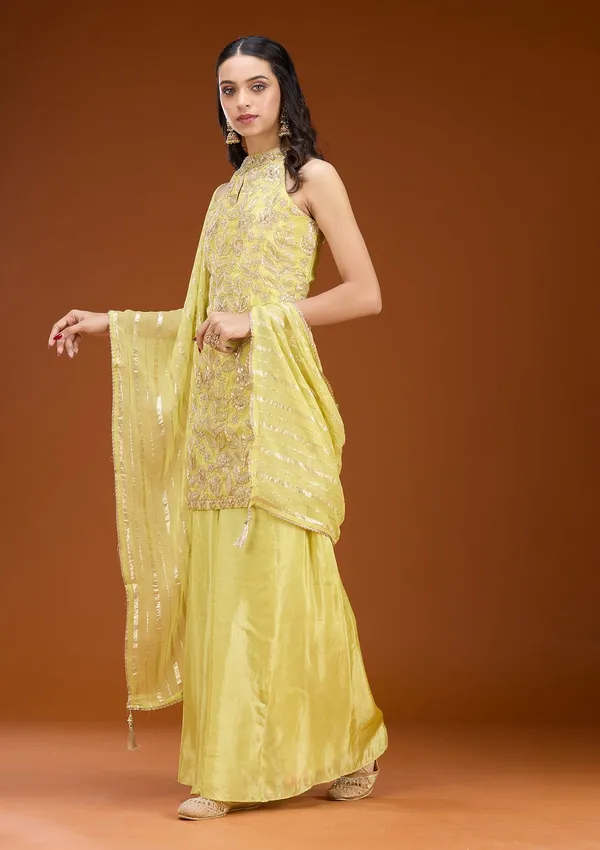 Lime_Green_Threadwork_Tissue_Readymade_Salwar_Suit