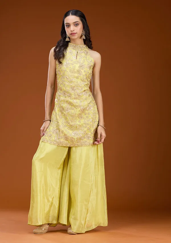 Lime_Green_Threadwork_Tissue_Readymade_Salwar_Suit