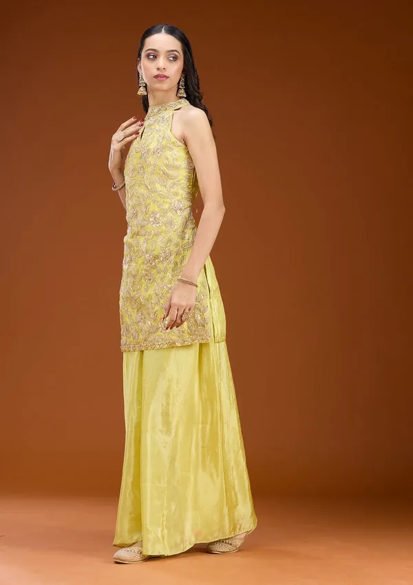 Lime_Green_Threadwork_Tissue_Readymade_Salwar_Suit