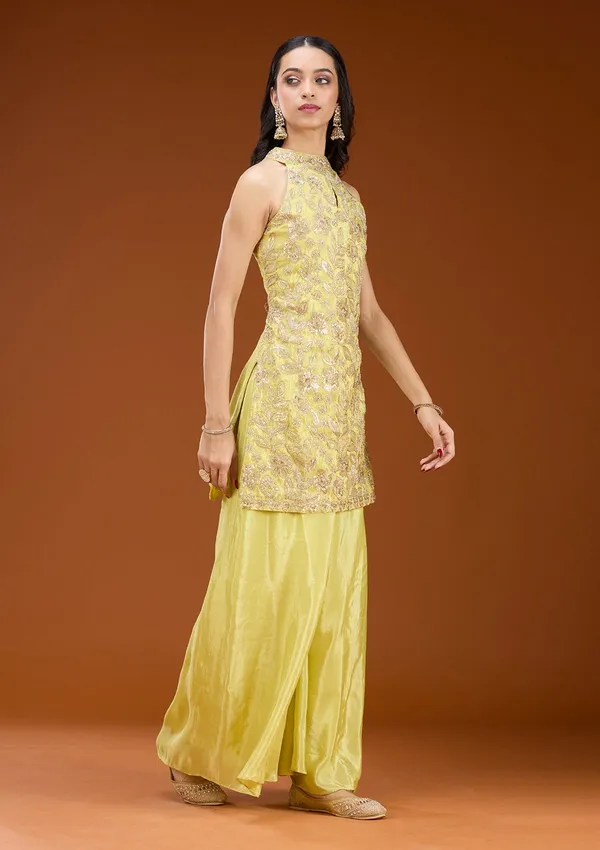 Lime_Green_Threadwork_Tissue_Readymade_Salwar_Suit