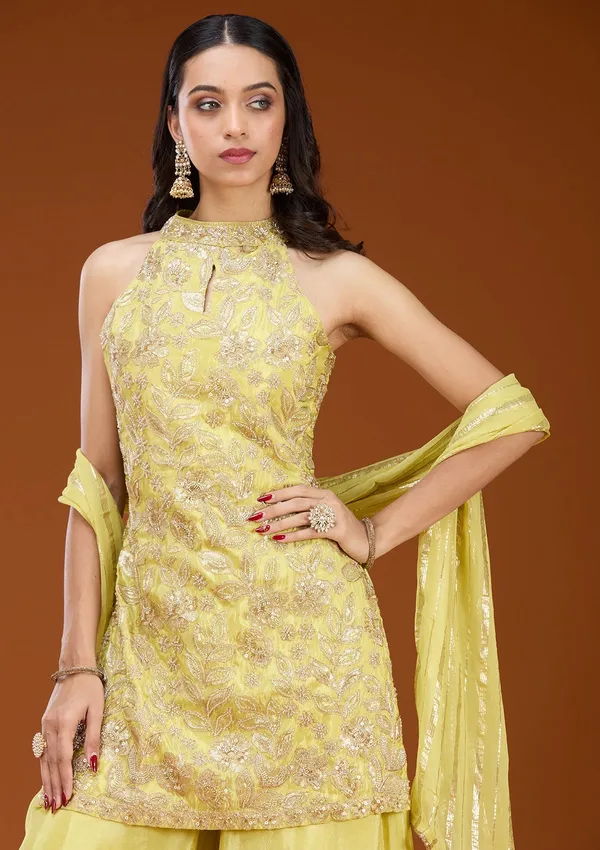 Lime_Green_Threadwork_Tissue_Readymade_Salwar_Suit