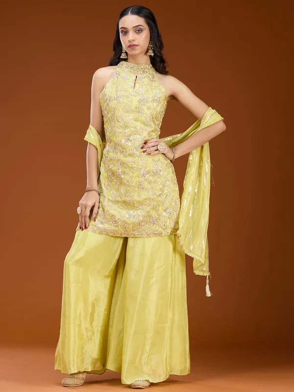 Lime_Green_Threadwork_Tissue_Readymade_Salwar_Suit